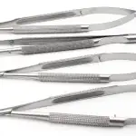 18cm curved jaw micro needle holder, round handle, 0.4mm tip